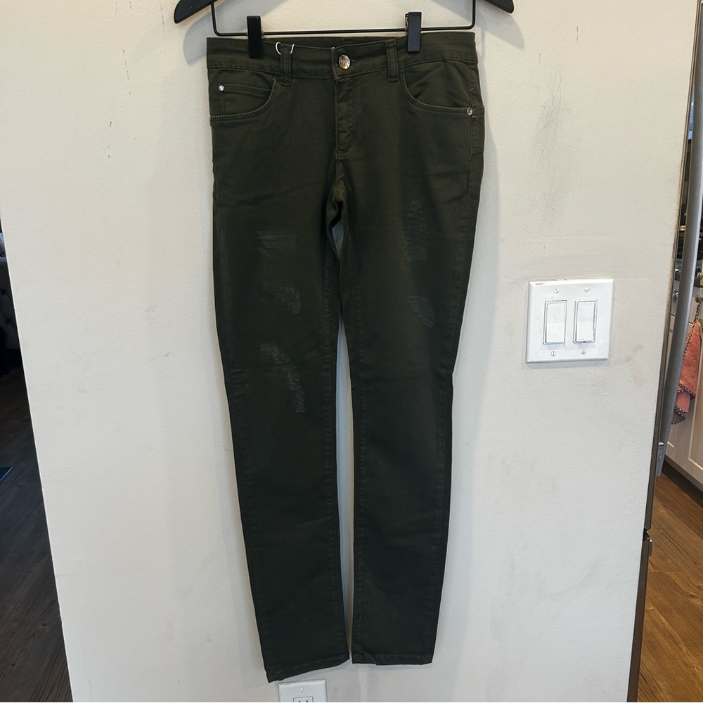 Liu Jo Junior green slim-fit distressed  rhinestone jeans. Size 14 - 164 cm